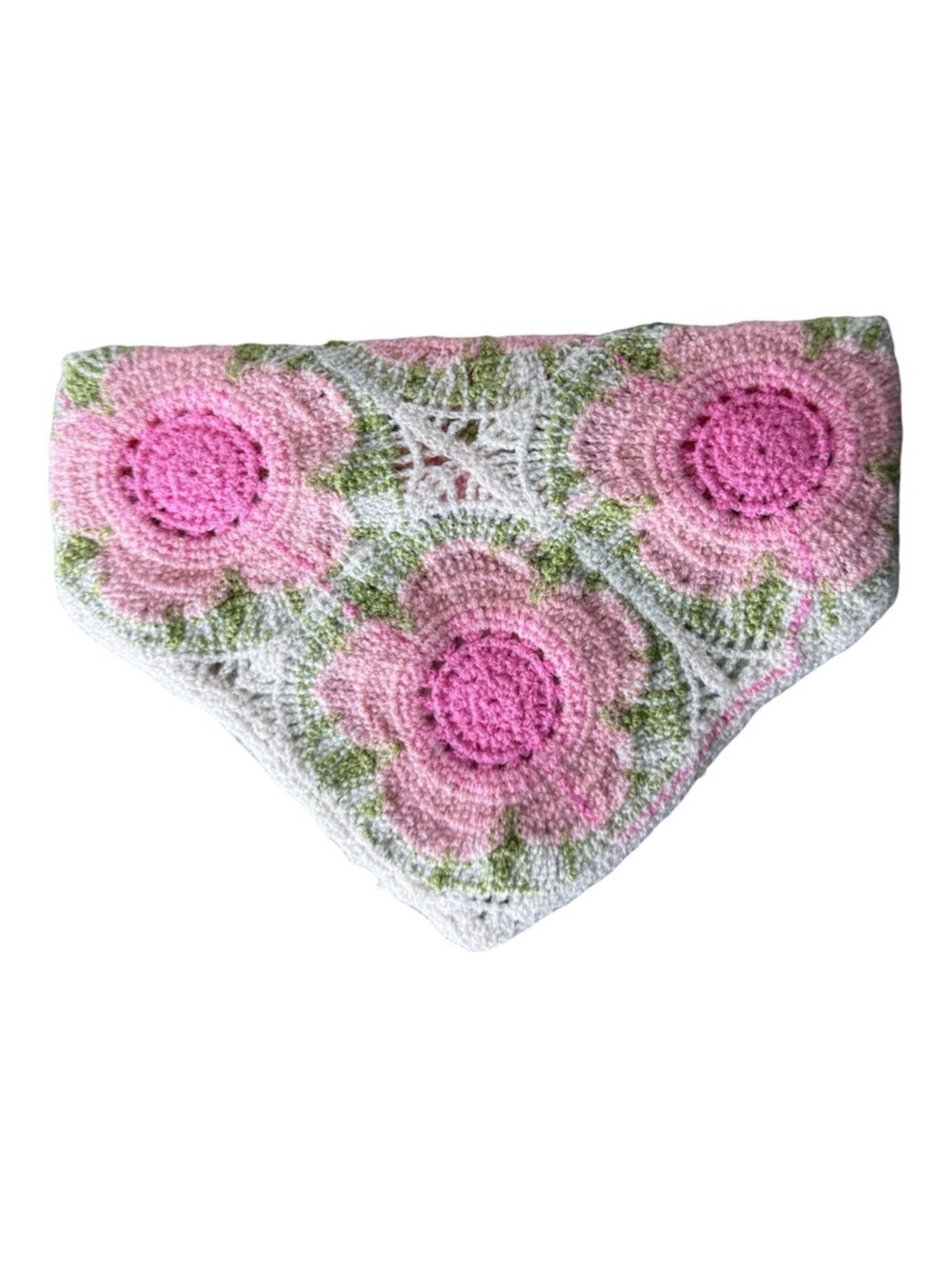 NOIR New Crochet Knit Granny Square Head Scarf Triangle Bandana Pink Green